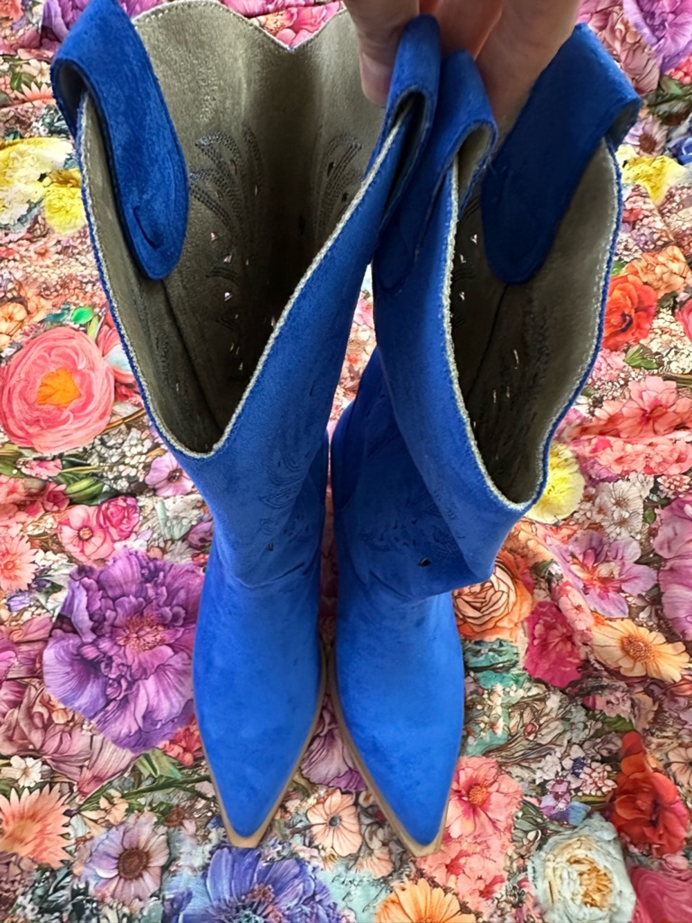 Miracle Miles Electric Blue Suede Western Heeled Boots NWT - Picture 11 of 16